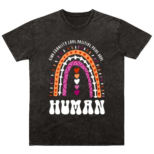 Human Lesbian Pride Boho Rainbow Mineral Wash T Shirts