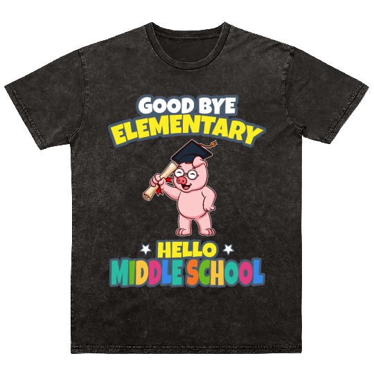 Good Bye Elementary Hello Middle School Graduation Mineral Wash T Shirts