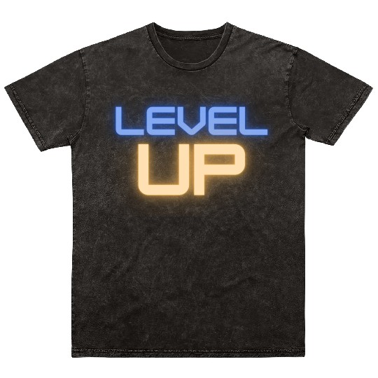 Black Level Up Neon Typography Mineral Wash T Shirts