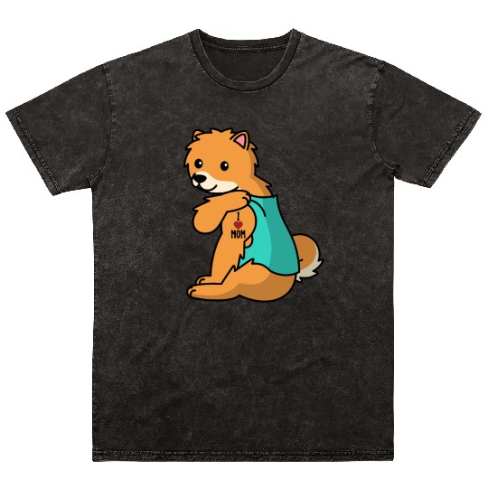 I Love Mom Tattoo Pomeranian Mineral Wash T Shirts