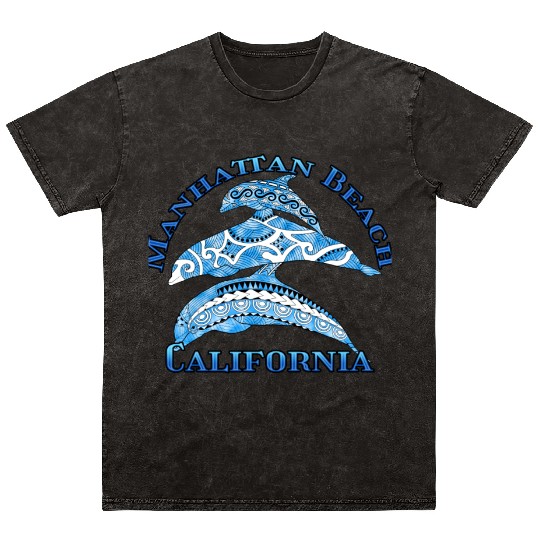 Manhattan Beach California Vacation Tribal Dolphin Mineral Wash T Shirts