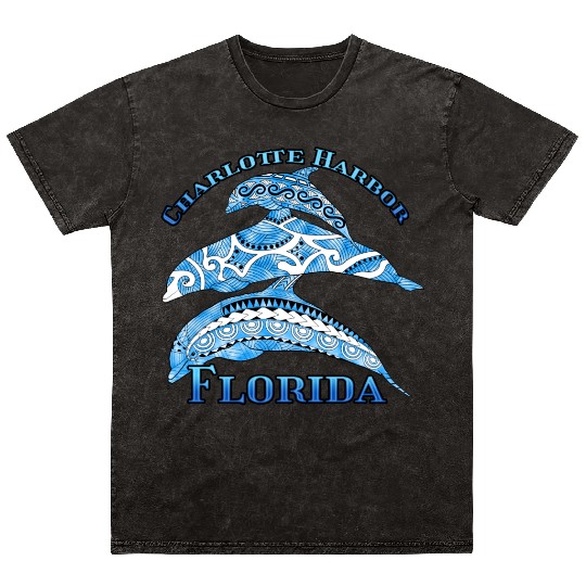 Charlotte Harbor Florida Vacation Tribal Dolphins Mineral Wash T Shirts