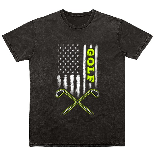 Golf American USA Flag - Patriotic Golfer Golfing Mineral Wash T Shirts