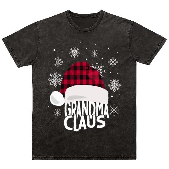Womens Grandma Claus Christmas Buffalo Plaid Mineral Wash T Shirts