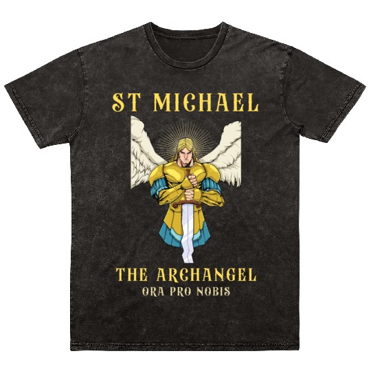 Archangel St Michael Roman Catholic Gift Mineral Wash T Shirts