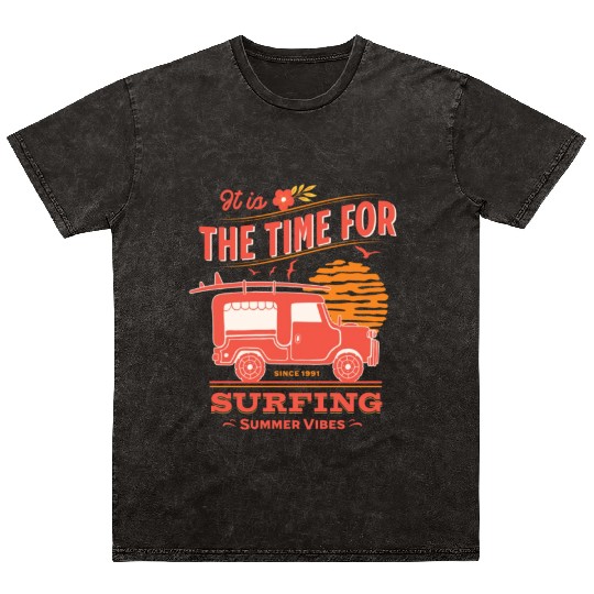 Retro Surfing Design – Summer Beach Vibes. Mineral Wash T Shirts