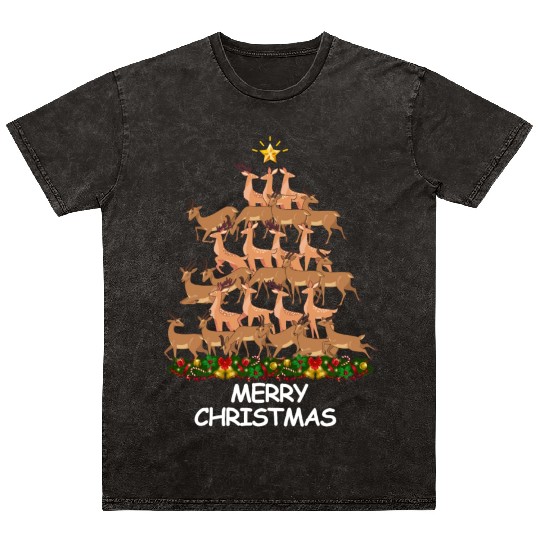 Deer Christmas Tree Merry Christmas Mineral Wash T Shirts