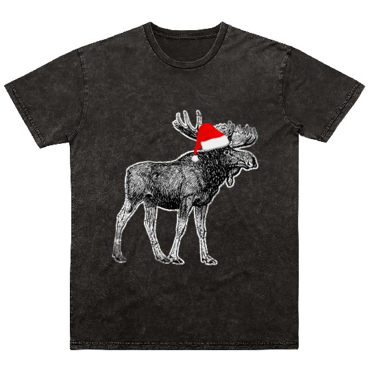 Moose Santa Christmas Canada Alaska Mineral Wash T Shirts