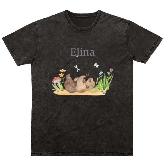 Forest Animal Bear Flowers Name David Mineral Wash T Shirts