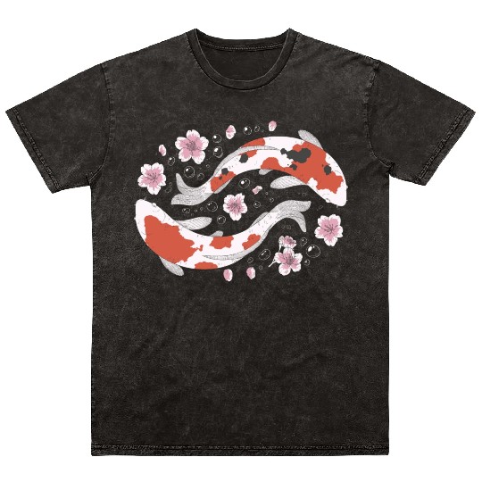 Japanese Koi Fish and Cherry Blossom Mineral Wash T Shirts