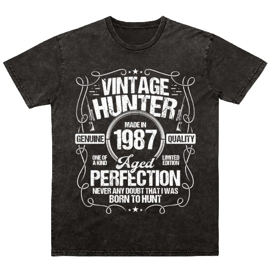 1987 Hunting for Boar Hunter Dog 1987 Year Born Mineral Wash T Shirts