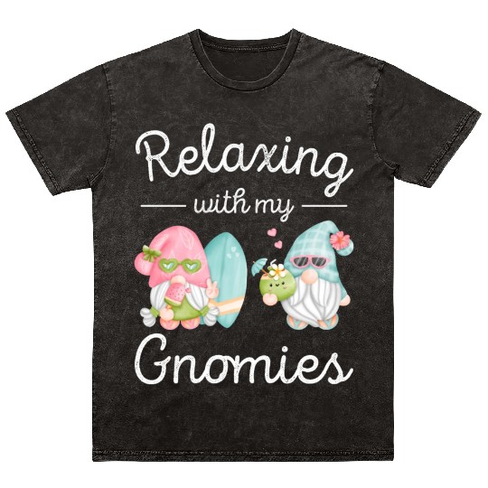 Relaxing Gnomes Surfing Vacation Gnome Lover Mineral Wash T Shirts