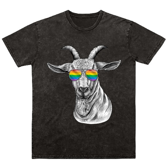 Funny Goat LGBT Rainbow Flag Gay Pride Mineral Wash T Shirts