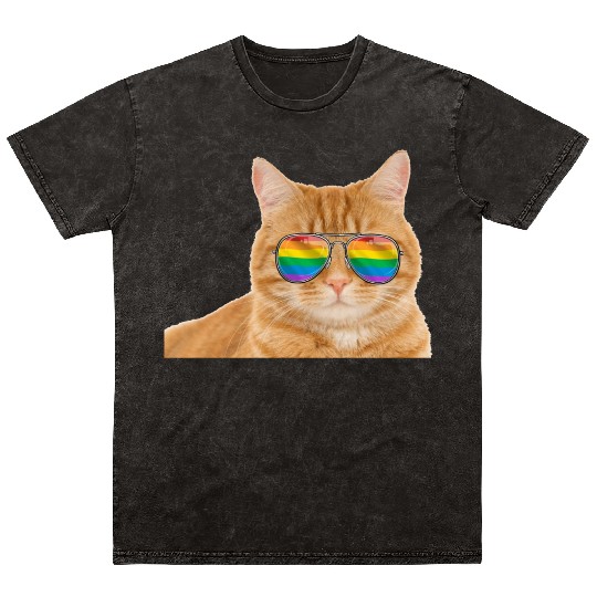Funny Cat LGBT Rainbow Flag Gay Pride Mineral Wash T Shirts