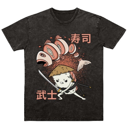 Funny Retro Sushi Samurai Sushi Warrior Ninja Move Mineral Wash T Shirts
