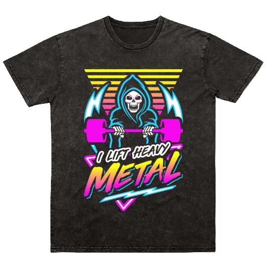 I Lift Heavy Metal (Gym Reaper) Retro Neon Mineral Wash T Shirts