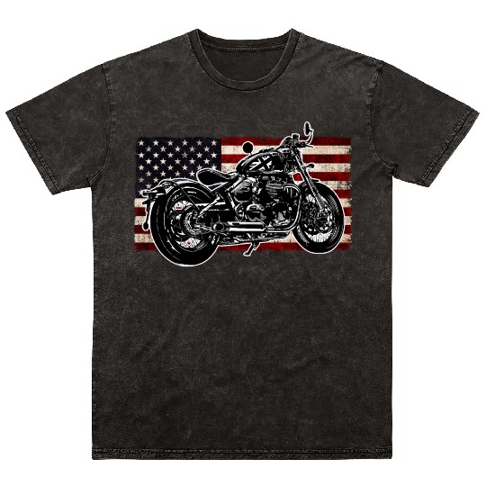 Distressed Flag Vintage Bobber Bike Motorcycle Mineral Wash T Shirts