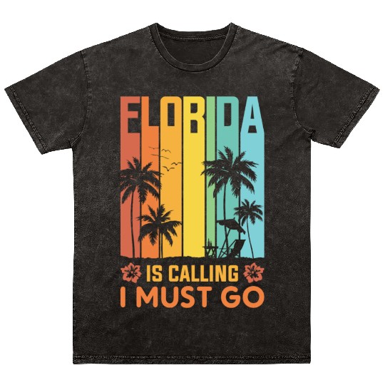 Florida Is Calling I Must Go Vintage Summer Beach Mineral Wash T Shirts