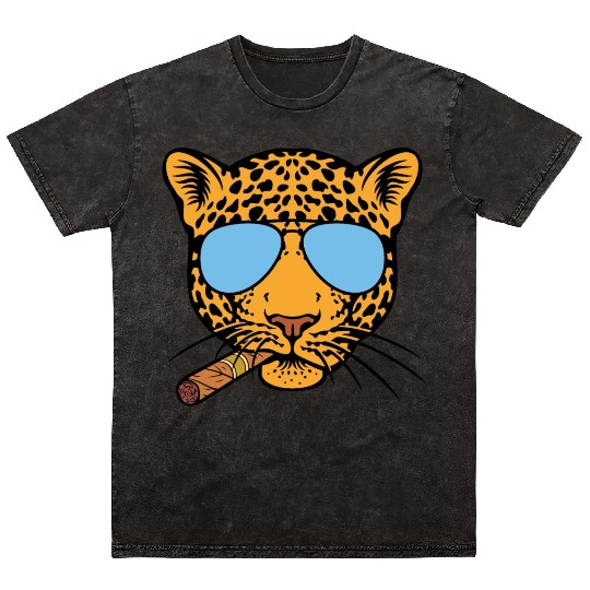 Jaguar with aviator sunglasses and Cuban cigar Mineral Wash T Shirts