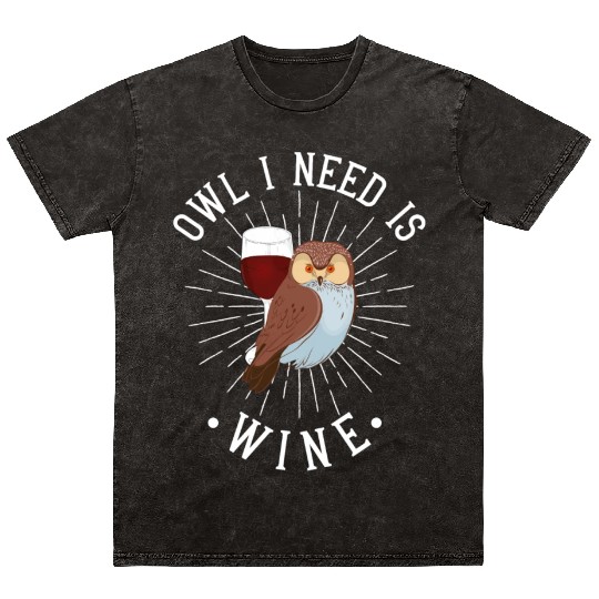 Owl Wine Drinking Women Owl Lover Mineral Wash T Shirts