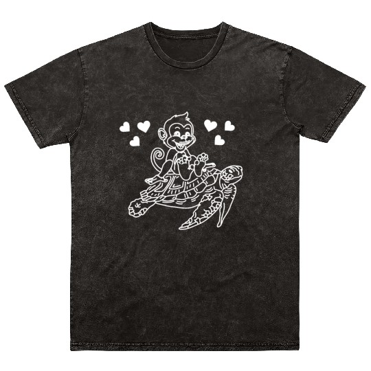 Sea Turtle And Monkey Lover - Funny Monkey Turtle Mineral Wash T Shirts