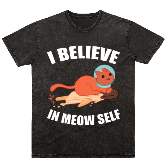 I Believe In Meow Self Funny Astronaut Cat Mineral Wash T Shirts