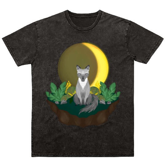 Grey Wolf in the Half Moon Mineral Wash T Shirts