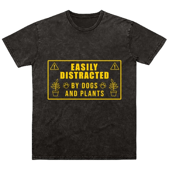Easily Distracted By Dogs And Plants Mineral Wash T Shirts