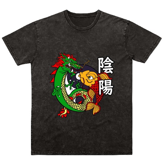 Dragon Koi Fish Good Bad | Japanese Culture Mineral Wash T Shirts
