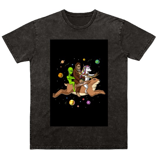 Alien Bigfoot Unicorn Riding Jackalope Mineral Wash T Shirts