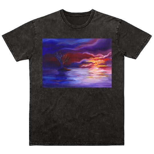 Colorful Sunset Landscape Painting Mineral Wash T Shirts