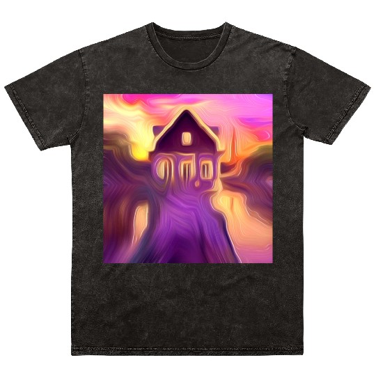 sunset house digital art abstract painting Mineral Wash T Shirts