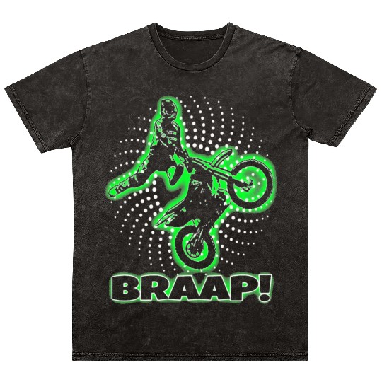 Braap Green Motocross Dirt Bike Mineral Wash T Shirts