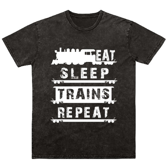 Railfan Outfit For Him Men Boys Eat Sleep Trains R Mineral Wash T Shirts