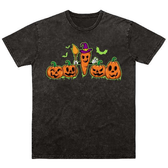 Happy Halloween Carrot Pumpkin Trick Or Treat Mineral Wash T Shirts