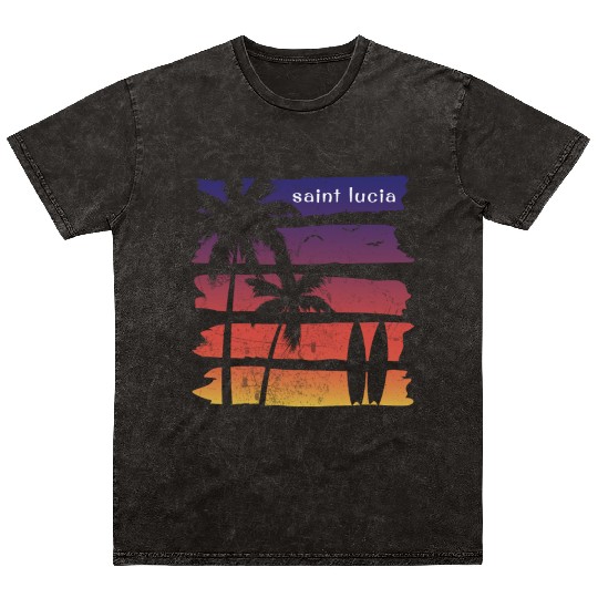 Cool Saint Lucia Surfing Fan Beach Palm Tree Mineral Wash T Shirts