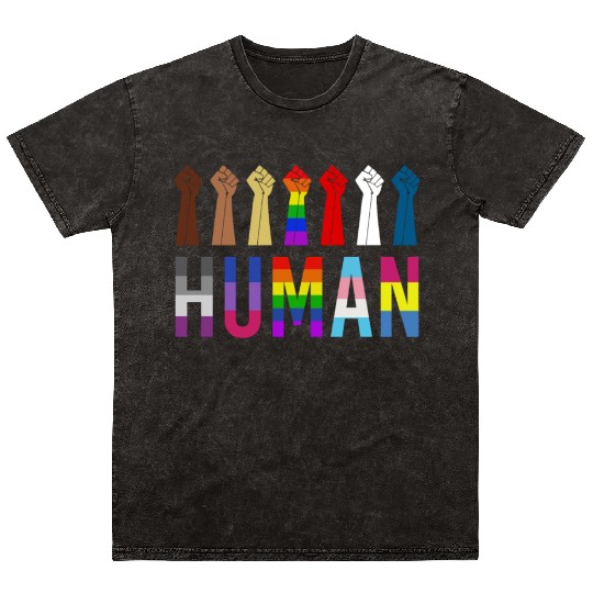 Human Rights For All Resist Feminist LGBT Black Mineral Wash T Shirts