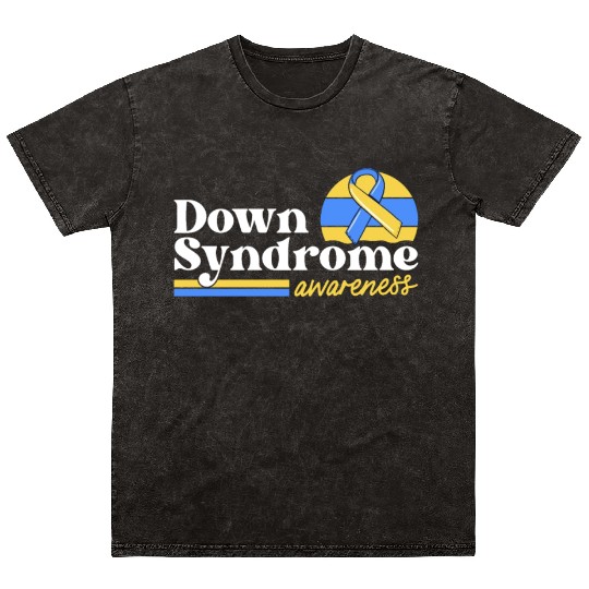 Down Syndrome Awareness Retro Sunset Yellow Blue Mineral Wash T Shirts