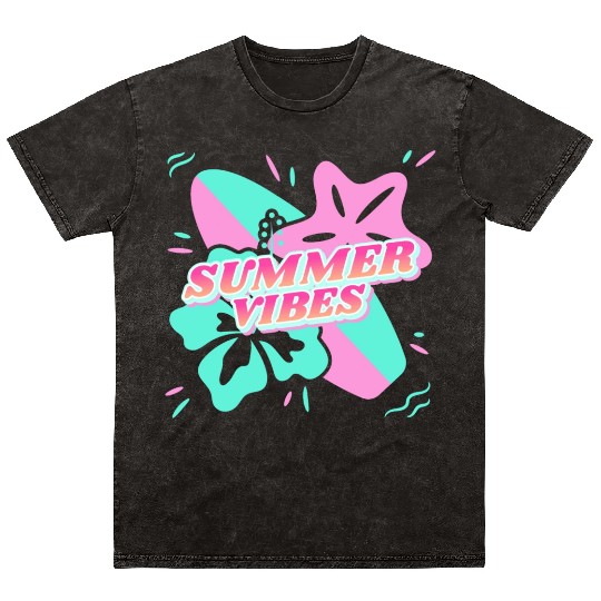 Summer Vibes - Beach, surf, hibiscus and starfish Mineral Wash T Shirts