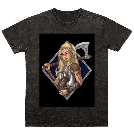 Female Nordic Viking Warrior Mineral Wash T Shirts