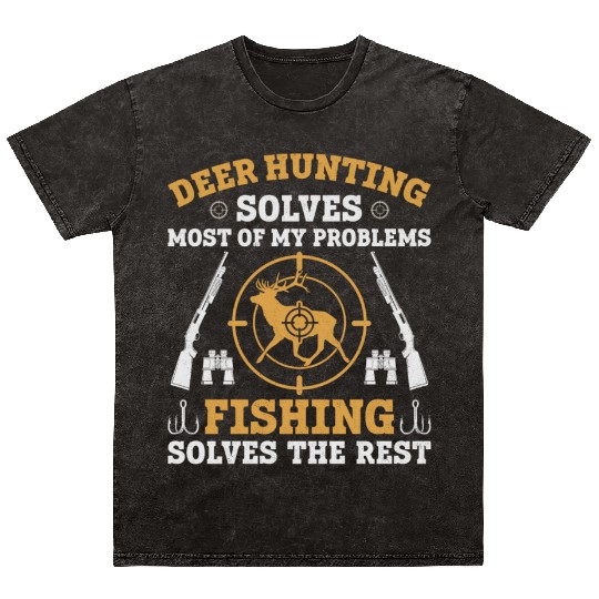 Buck Deer Hunting Hunter Fishing Mineral Wash T Shirts