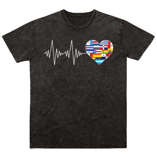 Hearts Beat Spanish Flags Hispanic Heritage Month Mineral Wash T Shirts