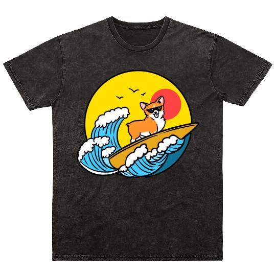 Surfing Corgi for Welsh Corgi Lover Mineral Wash T Shirts