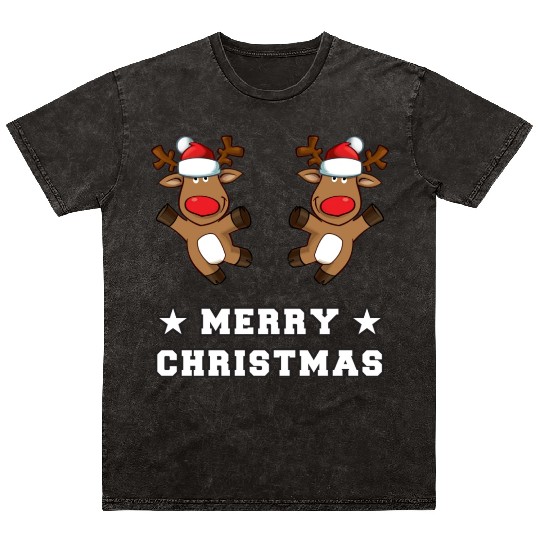 Merry Christams Funny Elf Deer Christmas Mineral Wash T Shirts