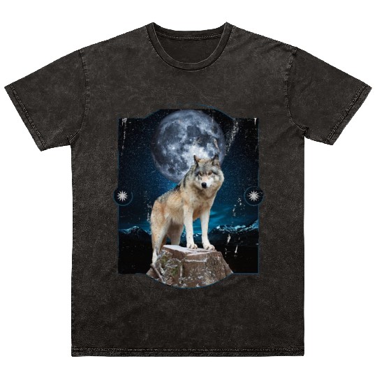 Wolf Moon Forest Wolves Nature Nature Liever Full Mineral Wash T Shirts