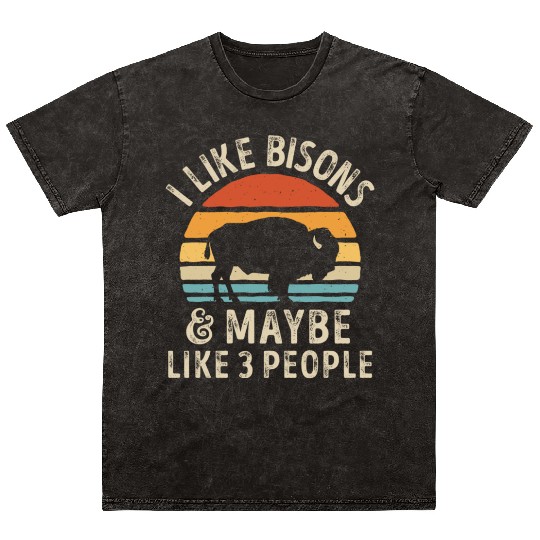 I Like Bisons and Maybe 3 People Retro Sunset Vint Mineral Wash T Shirts
