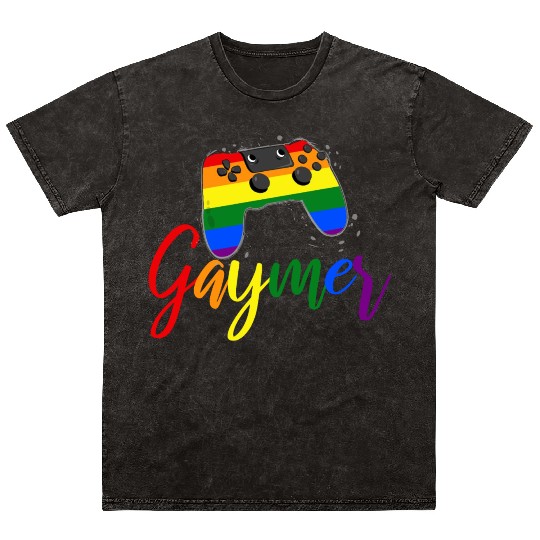 Funny Gaymer Controller Gay Gamer Rainbow LGBT Mineral Wash T Shirts