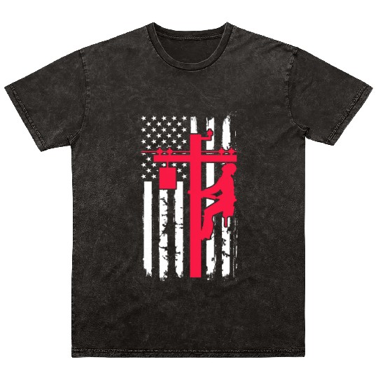Lineman USA American Flag Mineral Wash T Shirts