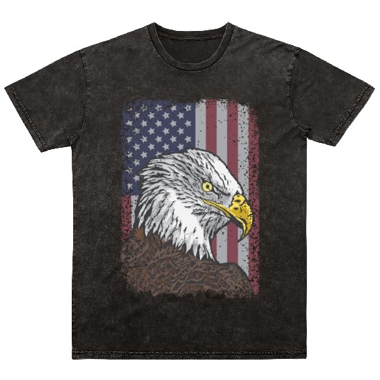 Bald Eagle - American Flag - Patriotic Mineral Wash T Shirts