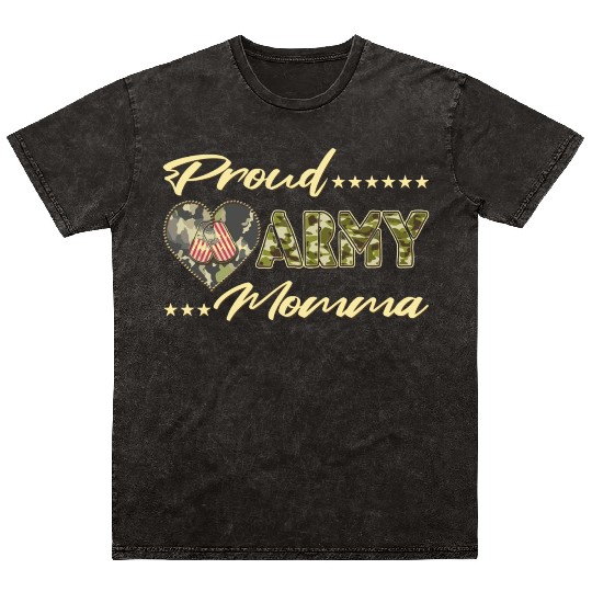 Proud Army Momma Us Flag Dog Tags Military Mom Fam Mineral Wash T Shirts